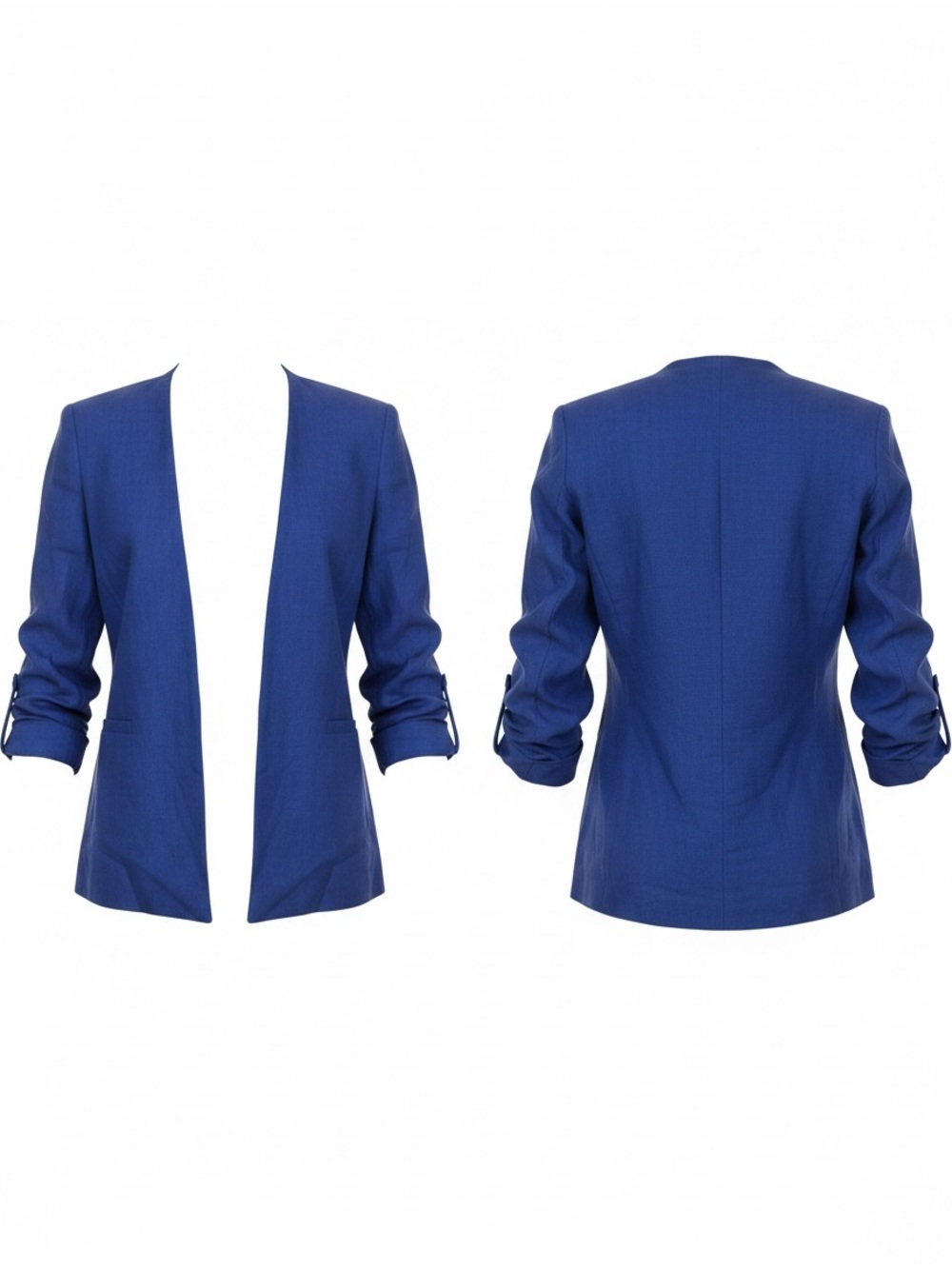 Alice + Olivia Cobalt Blue Linen Blend Ruched Sleeve Blazer Size 8 - Picture 9 of 10